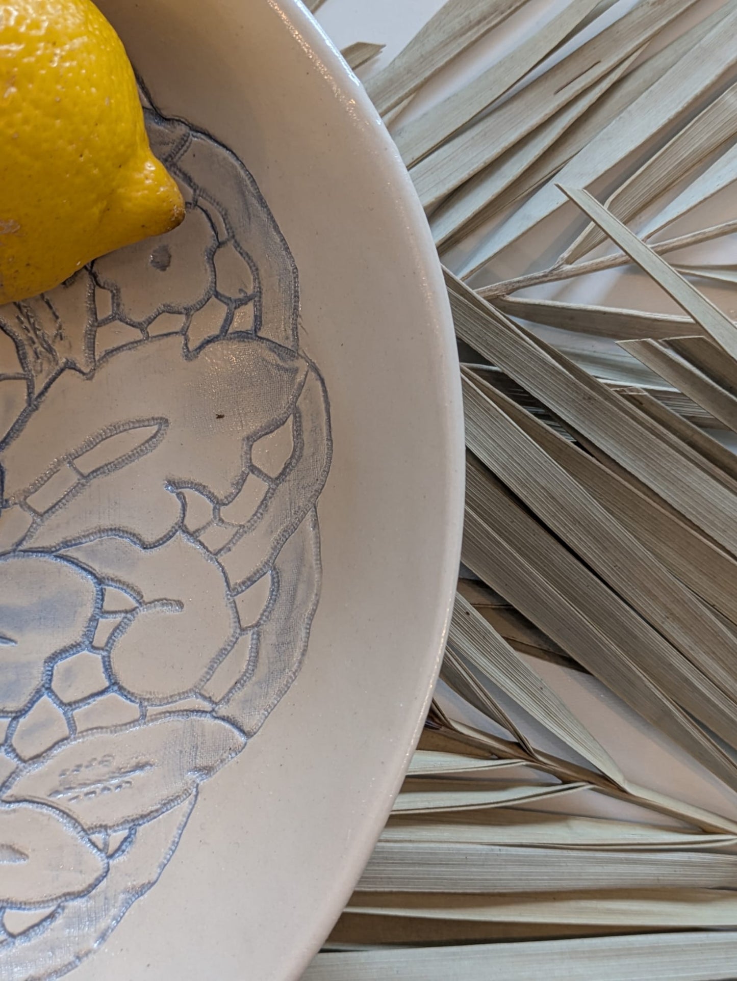 “Carmel” Salad Bowl : Blue embroidered floral imprint